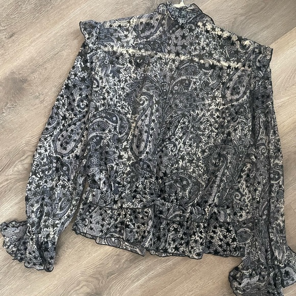 Zadig & Voltaire Tuya Star Pattern Ruffle Sleeve Blouse Top Women’s Size L Large - Picture 7 of 10